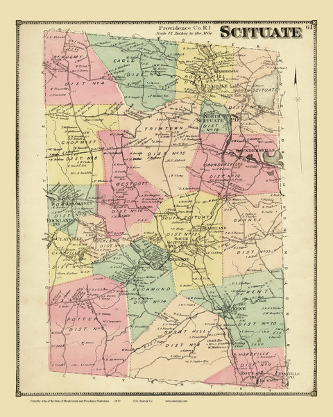 Scituate, Rhode Island 1870 - Old Town Map Reprint
