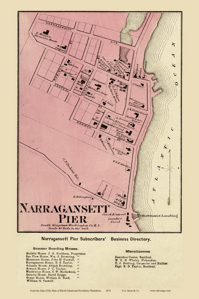 South Kingstown Narragansett - Custom 11x17, Rhode Island 1870 - Old Town Map Reprint