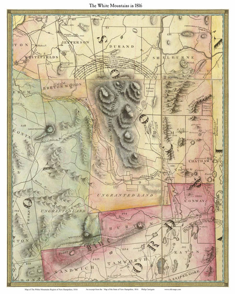 White Mountains 1816 - Carrigain - Old Map Custom Print New Hampshire Specials