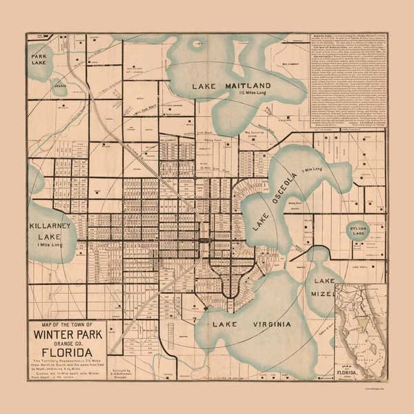 Winter Park 1885  - Old Map Reprint - Florida Cities