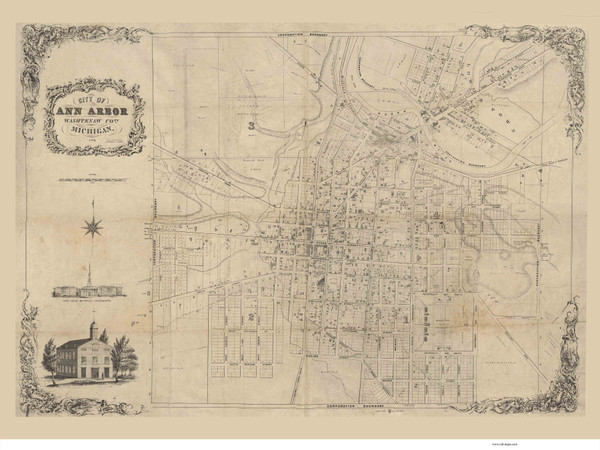 Ann Arbor 1854 Pettibone - Old Map Reprint - Michigan/Cities