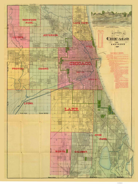 Chicago Area 1887 Blanchard - Old Map Reprint -  Illinois Cities