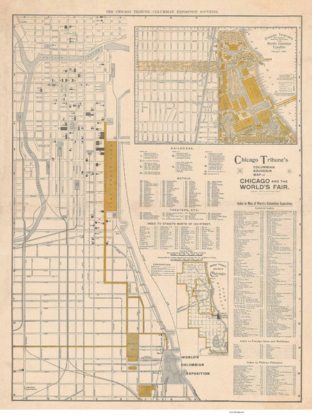 Chicago Columbian Exposition (Tribune) 1893 Rand, McNally  - Old Map Reprint -  Illinois Cities