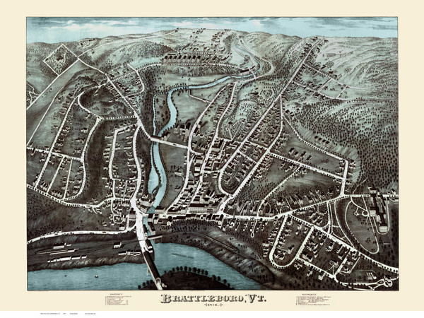 Brattleboro, Vermont 1876 Bird's Eye View