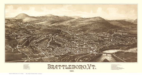 Brattleboro, Vermont 1886 Bird's Eye View