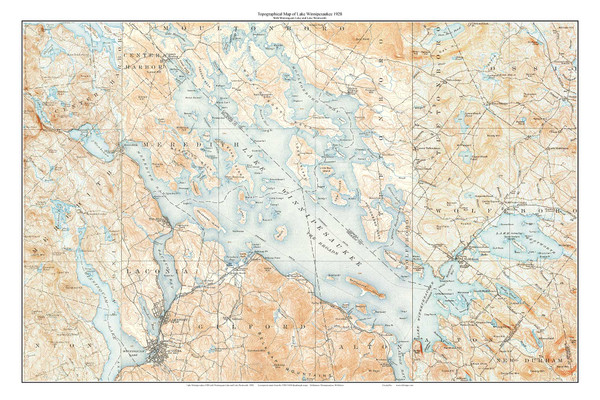 Lake Winnipeasukee, including Winnisquam and Wentworth 1928 - Custom USGS Old Topo Map - New Hampshire