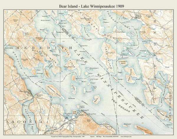 Bear Island (Lake Winnipesaukee) 1909 - Custom USGS Old Topo Map - New Hampshire