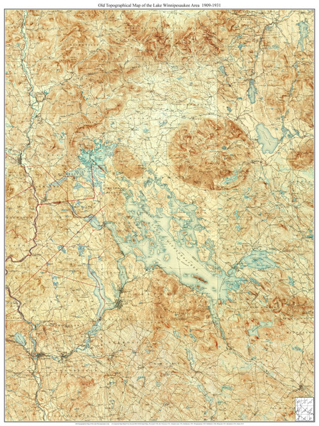 Lake Winnipesaukee Area 1909-1931 - Custom USGS Old Topo Map - New Hampshire