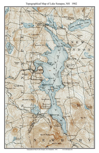 Lake Sunapee 1902 - Custom USGS Old Topo Map - New Hampshire