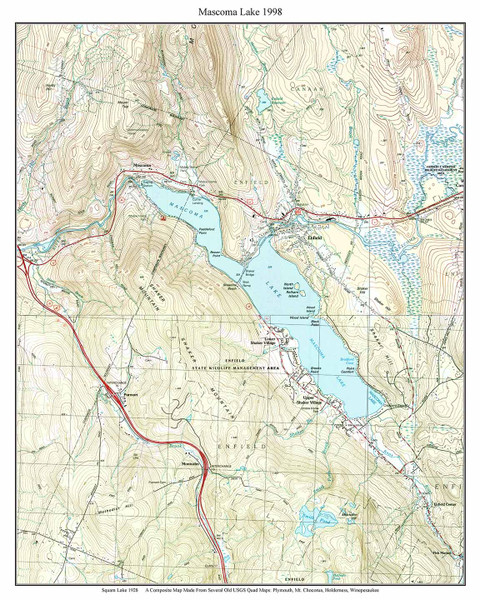 Mascoma Lake 1998 - Custom USGS Old Topo Map - New Hampshire