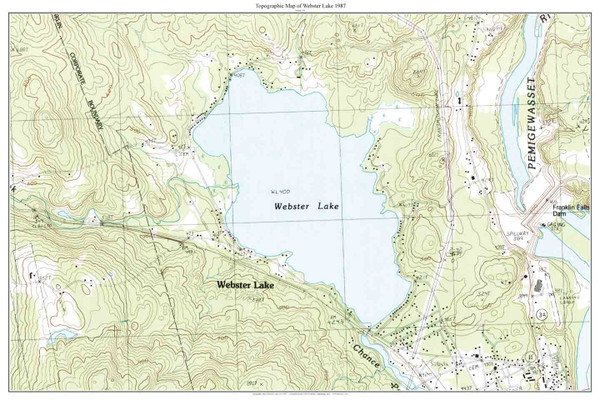 Webster Lake 1987 - Custom USGS Old Topo Map - New Hampshire