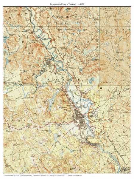 Concord 1927 - Custom USGS Old Topo Map - New Hampshire