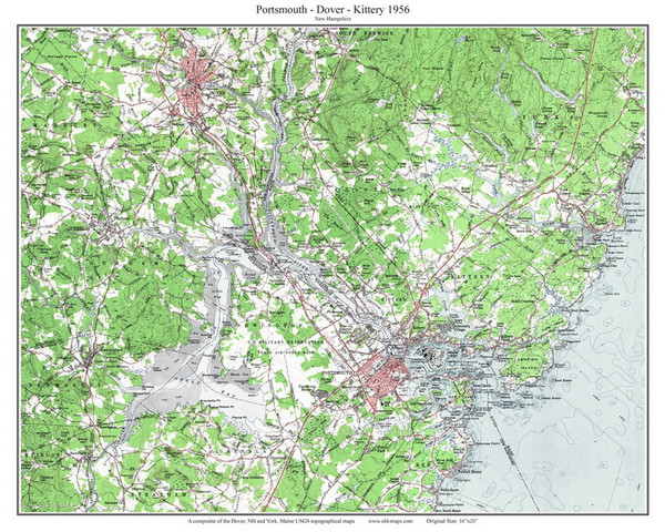 Portsmouth, Dover, & Kittery 1956 - Custom USGS Old Topo Map - New Hampshire