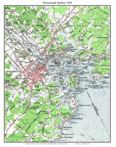 Portsmouth Harbor 1956 - Custom USGS Old Topo Map - New Hampshire