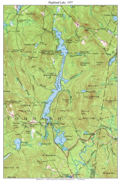 Highland Lake 1957 - Custom USGS Old Topo Map - New Hampshire