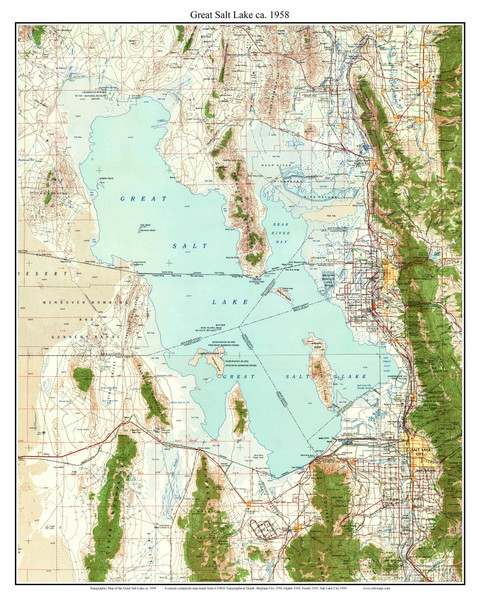 Great Salt Lake 1958 - Custom USGS Old Topo Map - Utah Great Salt Lake 1958 - Custom USGS Old Topo Map - Utah