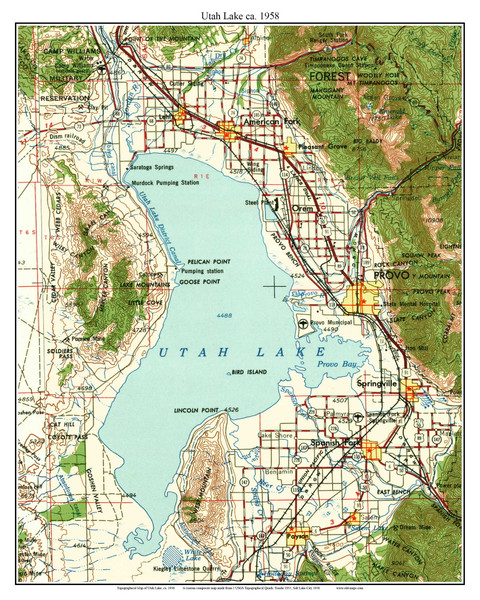 Utah Lake 1958 - Custom USGS Old Topo Map - Utah
