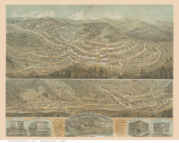 Central City & Blackhawk, Colorado 1873 Bird's Eye View - DVL