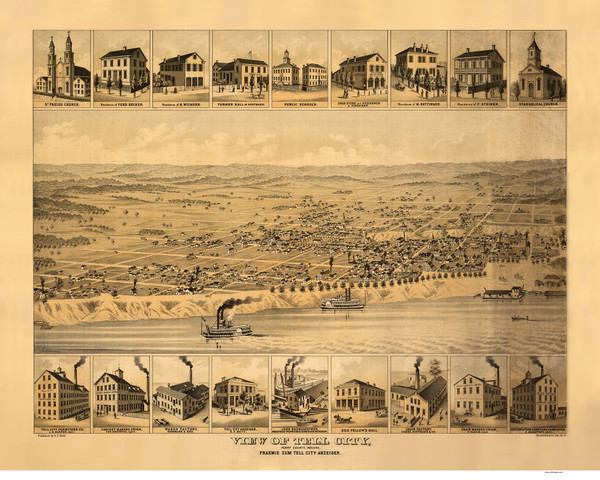 Tell City, Indiana 1870 Bird's Eye View
