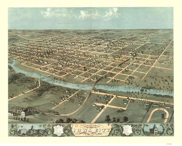 Iowa City, Iowa 1868 Bird's Eye View
