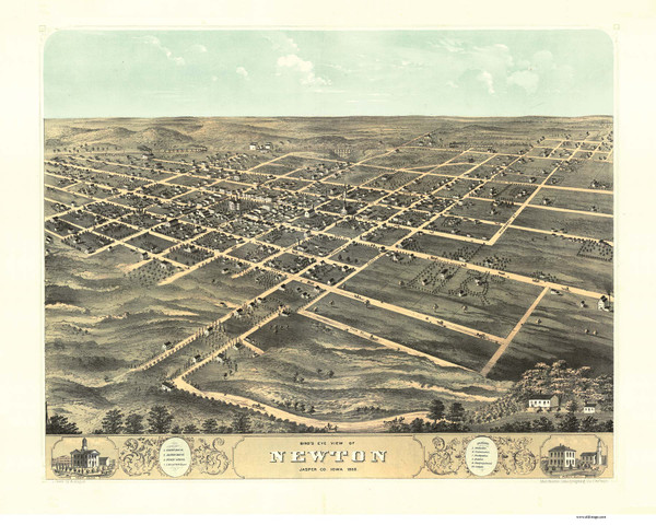 Newton, Iowa 1868 Bird's Eye View