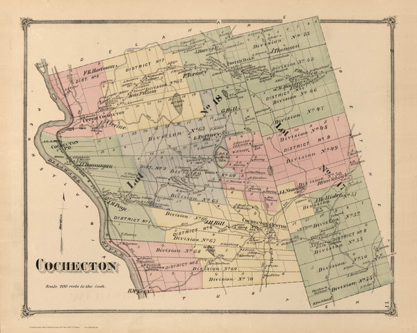 Cochecton, New York 1875 - Old Town Map Reprint - Sullivan Co. Atlas