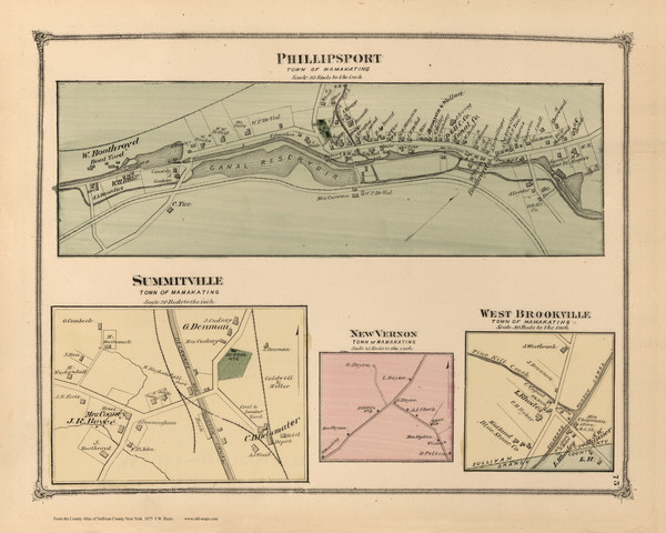 Phillipsport, Summitville, New Vernon, West Brookville, New York 1875 - Old Town Map Reprint - Sullivan Co. Atlas