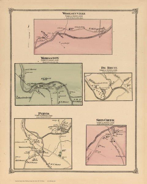 Woolseyville, Morsston, De Bruce, Purvis, and Shin Creek, New York 1875 - Old Town Map Reprint - Sullivan Co. Atlas