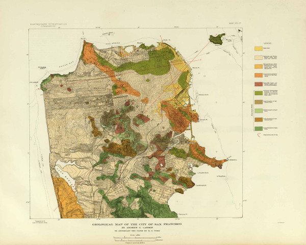 San Francisco 1908 Geological -  Lawson - Old Map Reprint - California Cities