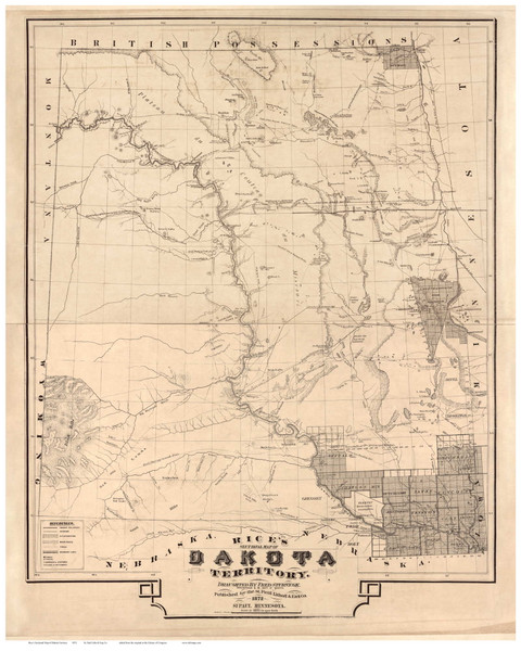 Dakota Territory 1872 Rice's Sectional Map  - Old State Map Reprint Dakota Territory 1872 Rice's Sectional Map  - Old State Map Reprint