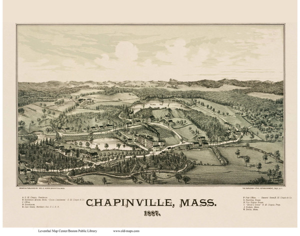 Chapinville, Massachusetts 1887 Bird's Eye View - Old Map Reprint BPL Chapinville, Massachusetts 1887 Bird's Eye View - Old Map Reprint BPL