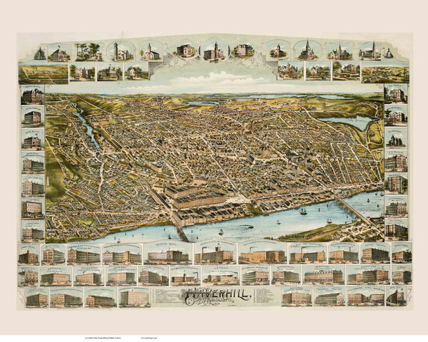Haverhill, Massachusetts 1893 Bird's Eye View - Old Map Reprint BPL - Copy 2