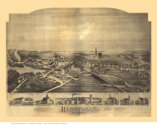 Hebronville, Massachusetts 1891 Bird's Eye View - Old Map Reprint