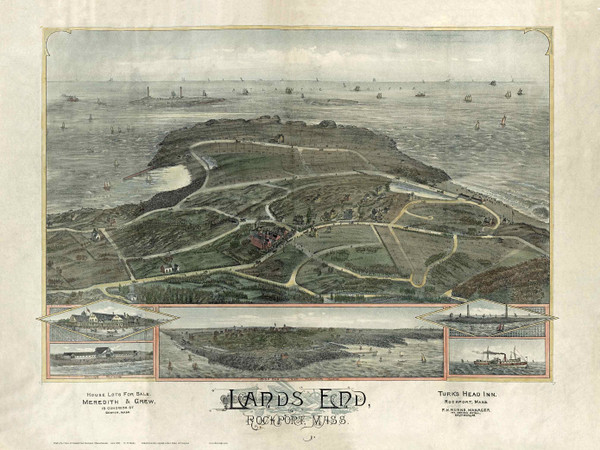 Lands End, Massachusetts ca 1880 Bird's Eye View - Old Map Reprint LC