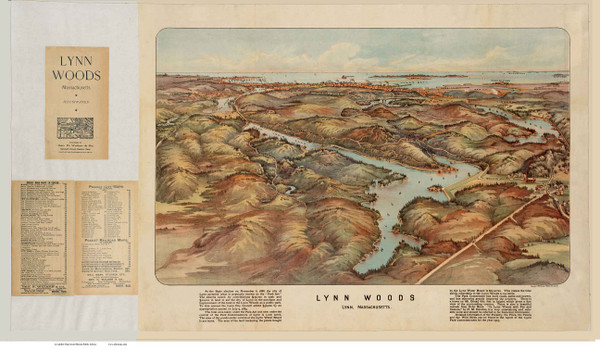 Lynn Woods, Massachusetts ca 1904 Bird's Eye View - Old Map Reprint BPL