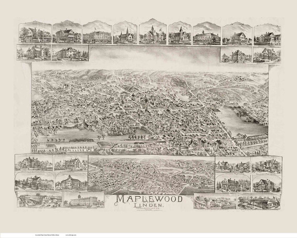 Maplewood and Linden, Massachusetts 1897 Bird's Eye View - Old Map Reprint BPL
