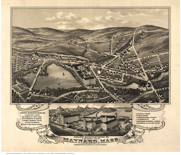 Maynard, Massachusetts 1879 Bird's Eye View - Old Map Reprint