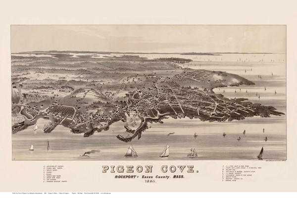 Pigeon Cove, Massachusetts 1886 Bird's Eye View - Old Map Reprint LC