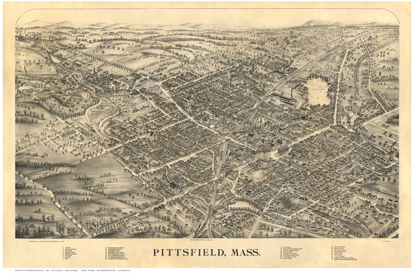 Pittsfield, Massachusetts 1899 Bird's Eye View - Old Map Reprint