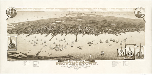 Provincetown, Massachusetts 1882 Bird's Eye View - Old Map Reprint BPL