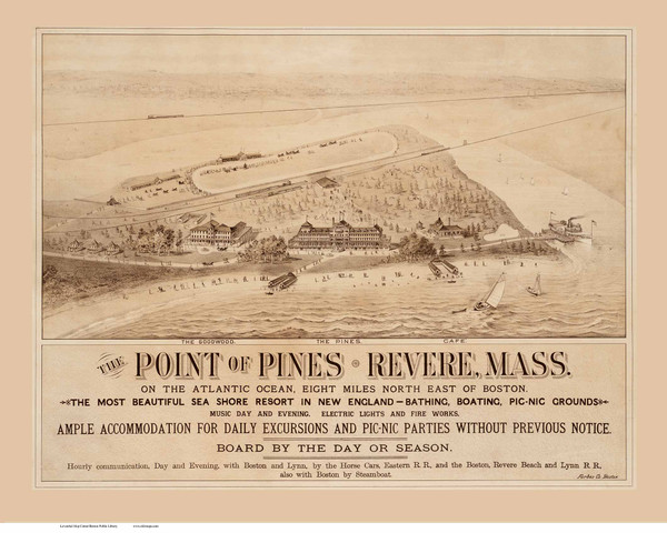 Point of Pines - Revere, Massachusetts 1880 Bird's Eye View - Old Map Reprint BPL
