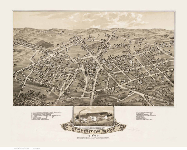 Stoughton, Massachusetts 1879 Bird's Eye View - Old Map Reprint BPL Stoughton, Massachusetts 1879 Bird's Eye View - Old Map Reprint BPL