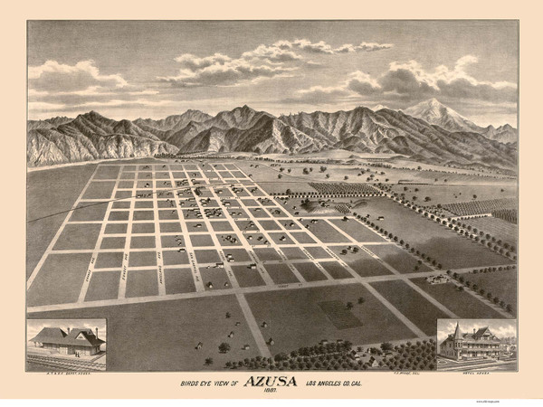 Azusa, California 1887 Bird's Eye View