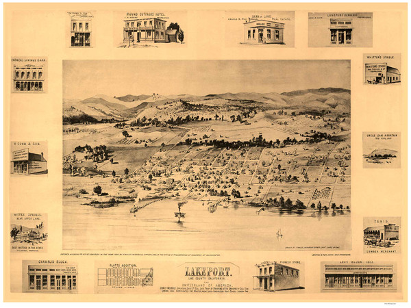 Lakeport, California 1888 Bird's Eye View