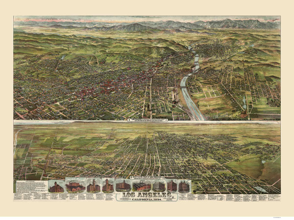 Los Angeles, California 1894 Bird's Eye View