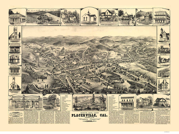 Placerville, California 1888 Bird's Eye View