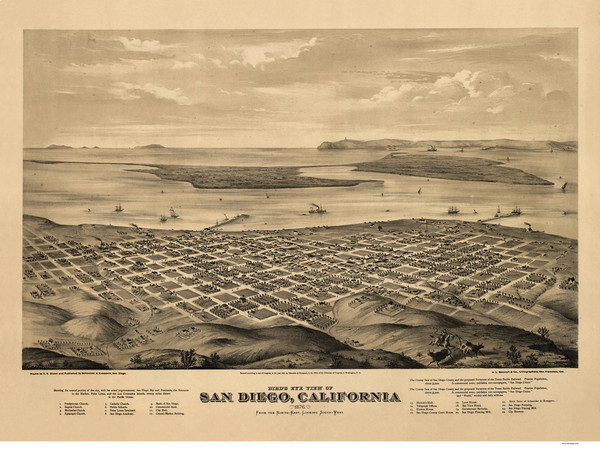 San Diego, California 1876 Bird's Eye View