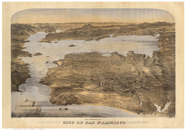 San Francisco, California 1868 Bird's Eye View