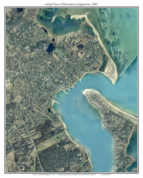 Aerial Photo View of Downtown Edgartown - Vertical 2001 - Massachusetts Custom Composite Map Reprint
