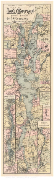 Lake Champlain 1896 - Stoddard - Vermont Old Map Reprint Lake Champlain 1896 - Stoddard - Vermont Old Map Reprint